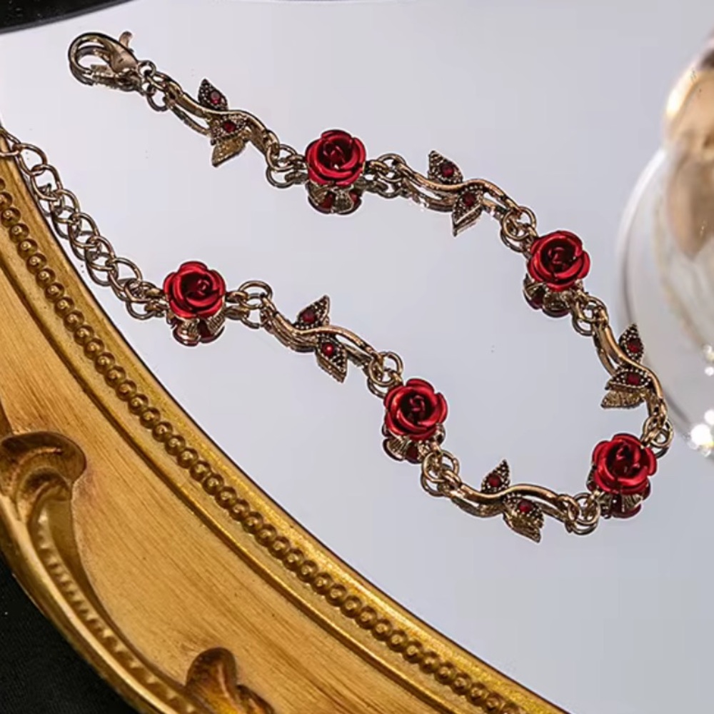 Fashion Jewelry Red and Gold Rose Bracelet